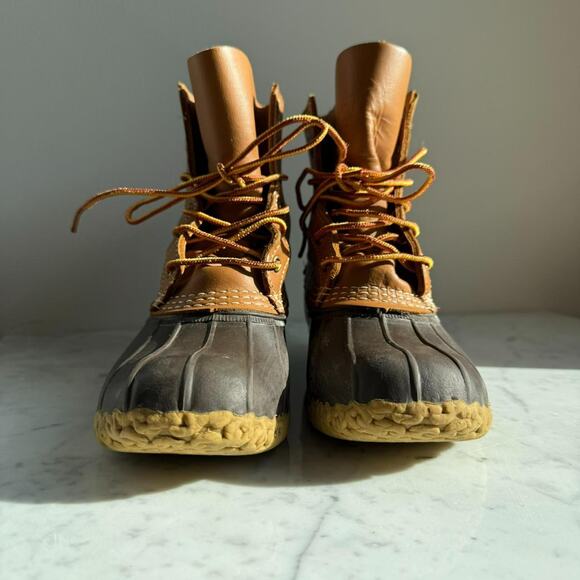 L.L. Bean Bean Boots 6" Duck Boots Tan Leather Rubber Sole Size 6M - Picture 3 of 8